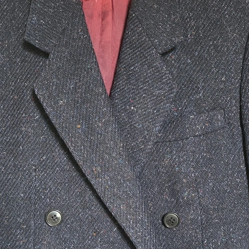 Webster Wool Tweed Dark Blue Herringbone Unisex Double-Breasted Blazer